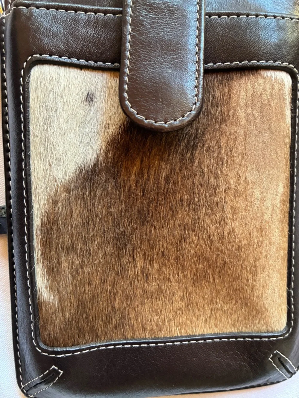 2 Croc-Embossed Wallets Brown Leather Card Wallet with Gold Snap and Calf Hair